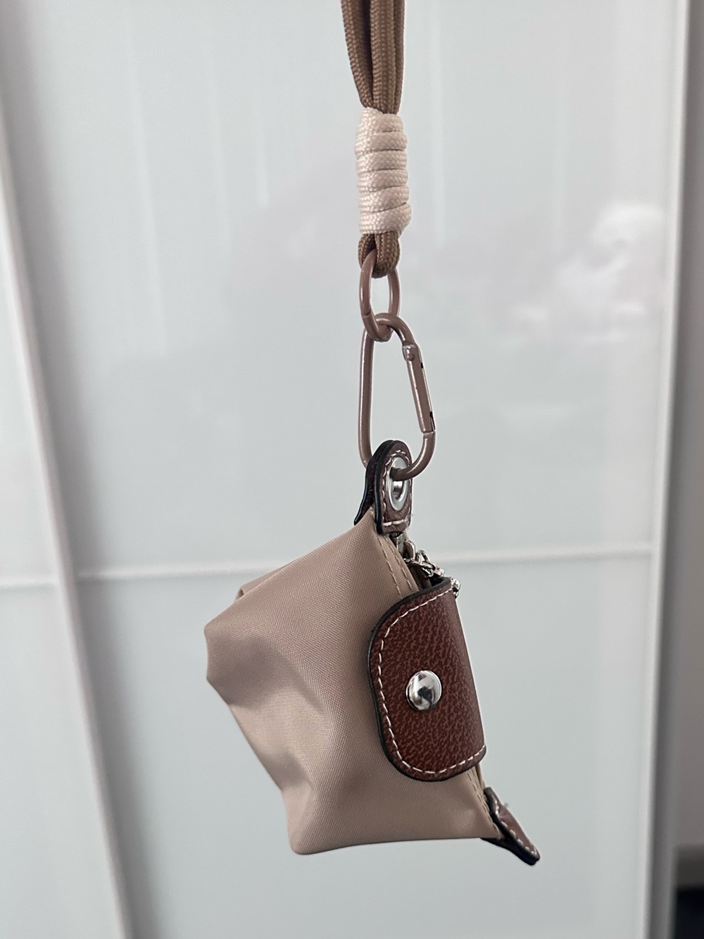 Beige and Brown Compact Key Pouch with Clip